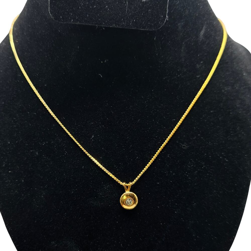 Necklace Round Pendant Clear Rhinestone Dainty Classic Minimalist 16" SKU2978